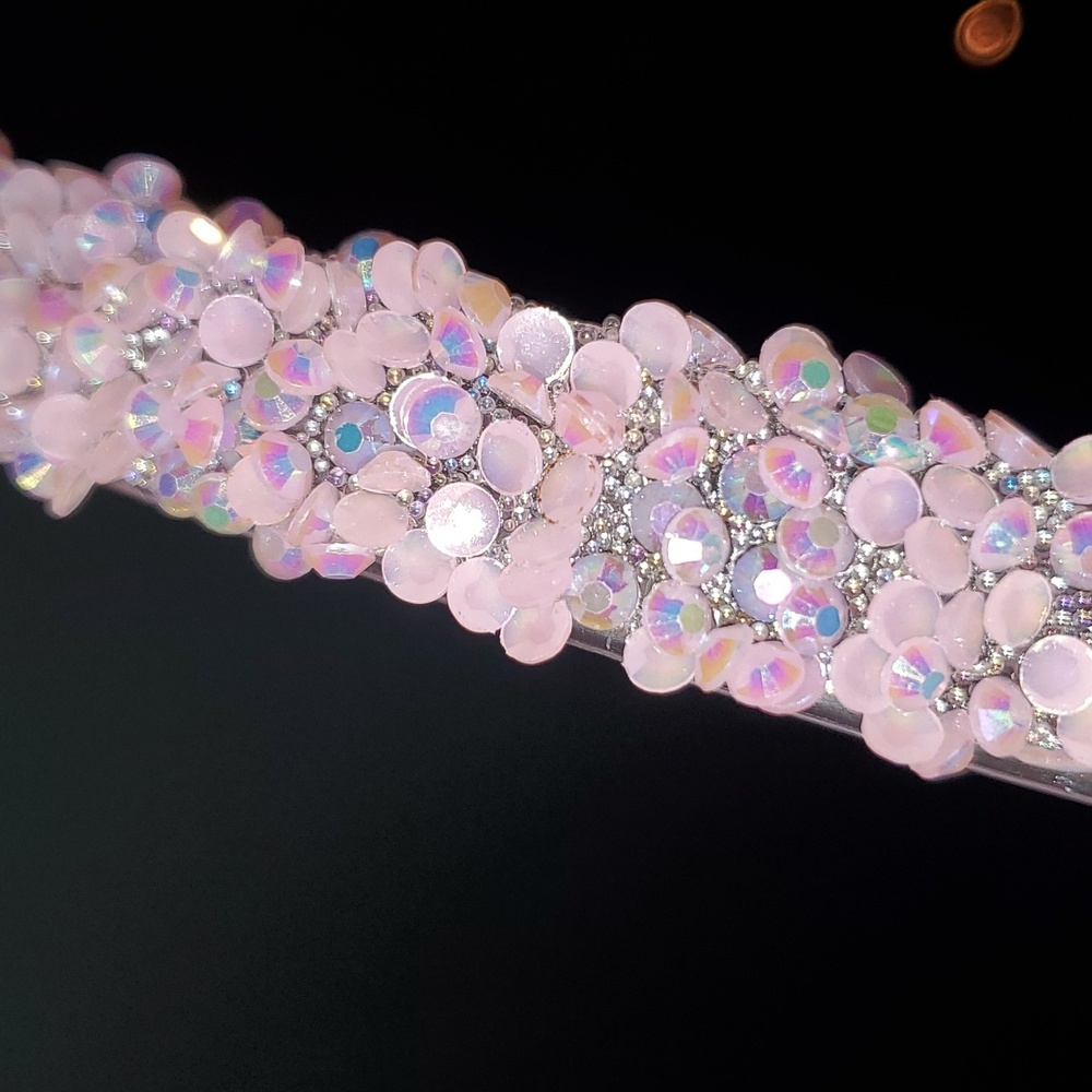 New boutique handmade rhinestone glitter flexible plastic headband pink - Picture 4 of 5